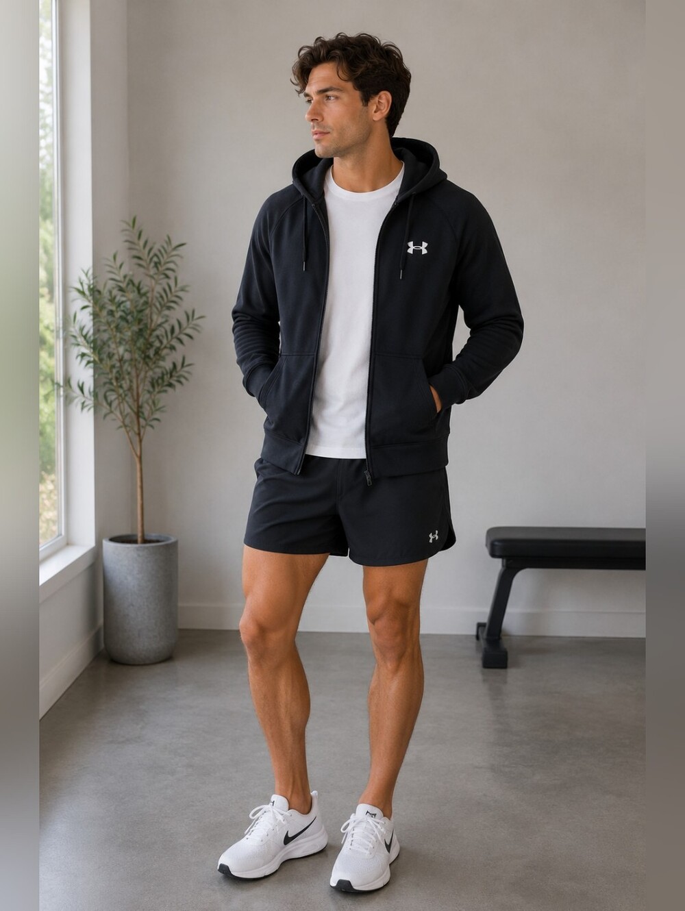 Under Armour Full Zip Hoodie Black Medium Athletic Gym Athleisure